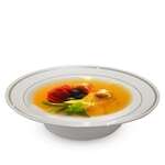 Fineline Settings 512-WH, 12 Oz Silver Splendor White Soup Bowl with Golden Rim, 150/CS