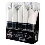 Fineline Settings 7730, 7-inch Silver Secrets Napkin Roll Fork, Spoon & Knife Cutlery Set, 100/CS