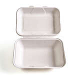 Green Wave TW-BOO-002 9x5x3-Inch Evolution White Bio Bagasse Container with a Hinged Lid, 300/CS