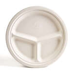 Green Wave TW-POO-005 10" Evolution White Bio Bagasse 3-Compartment Round Plate, 500/CS