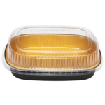 Karat AF-TOP72-COMBO, 72 Oz Black/Gold Foil Take Out Pan with Clear PET Dome Lid, 50/CS