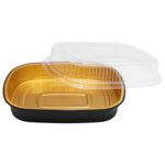 Karat AF-TOP72-COMBO, 72 Oz Black/Gold Foil Take Out Pan with Clear PET Dome Lid, 50/CS