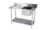 KCS WS-3072WS-R, 30x72-inch Stainless Steel Work Table with Built-In Right Sink