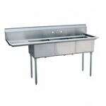 L&J LJ1818-3L 18x18-inch Stainless Steel 3-Compartment Sink with Left Drainboard