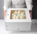 10105CW, 10x10x5-Inch White Window 1-pc Lock Corner Cake Box, 100/BD