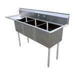 Omcan 22115, 18x18x11-inch 3-Compartment Stainless Steel Sink with Left Drain Board