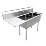 Omcan 43790, 24x24x14-inch 2-Compartment Stainless Steel Sink with Left Drain Board