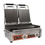 Omcan PG-CN-0711-FT, 10x18-inch Electric Double Panini Grill with Smooth Grill Surface and Timer