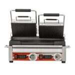 Omcan PG-CN-0711-RT, 10x18-inch Electric Double Panini Grill with Ribbed Grill Surface and Timer