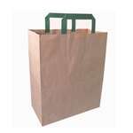 PacknWood 210CAB2518BR, 10.15x6.5x11.1-Inch Kraft Paper Bag with Green Handles, 250/CS