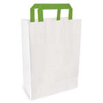 PacknWood 210CAB2518W, 10.15x6.5x11.1-Inch White Paper Bag with Green Handles, 250/CS
