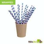 PacknWood 210CHP19BLUW-X 7.75x0.2-inch Blue Striped Wax Coated Wrapped Paper Straws, 500/CS