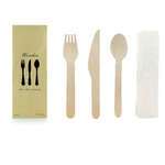 PacknWood 210COUVB4K, 8.2-Inch Wooden Cutlery 4/1 kit (Knife + Fork + Spoon + Napkin), 250/CS