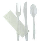 PacknWood 210CV88K41T, 7.55-Inch Wrapped Majesty Cutlery Clear Kit 4/1 (Knife, Fork, Spoon, Napkin), 250/CS