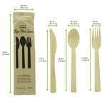 PacknWood 210CVBJNK4K, "Anji" Wrapped Bamboo Cutlery Kit 4/1 (Knife, Fork, Spoon, Napkin), 100/CS