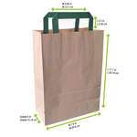 PacknWood 210MCABB20BR, 8-inch Kraft Recycled Paper Carrier Bag with Green Handles, 250/CS