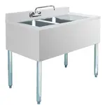 Prepline BAR-2C-R, 36x18-Inch Stainless Steel 2 Bowl Underbar Hand Sink with Faucet and Right Drainboard