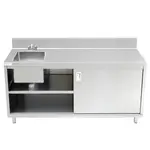 Prepline PCST-3072, 30x72-Inch Stainless Steel Enclosed Base Work Table with Sink and Sliding Doors