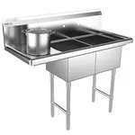 Prepline XS2C-1416-L, 42.5-inch 2-Compartment Commercial Sink with Left Drainboard, 14x16-inch Bowls