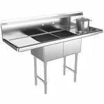 Prepline XS2C-1416-LR, 52-inch 2-Compartment Commercial Sink with Left and Right Drainboards, 14x16-inch Bowls