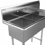 Prepline XS2C-1416-R, 42.5-inch 2-Compartment Commercial Sink with Right Drainboard, 14x16-inch Bowls