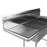 Prepline XS2C-1818-L, 56.5-inch 2-Compartment Commercial Sink with Left Drainboard, 18x18-inch Bowls