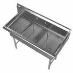 Prepline XS3C-1416, 47-inch 3-Compartment Commercial Sink, 14x16-inch Bowls