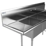 Prepline XS3C-1416-L, 56-inch 3-Compartment Commercial Sink with Left Drainboard, 14x16-inch Bowls