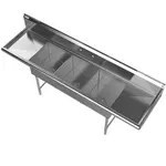 Prepline XS3C-1818-LR, 90-inch 3-Compartment Commercial Sink with Left and Right Drainboards, 18x18-inch Bowls