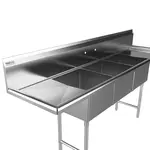 Prepline XS3C-1818-LR, 90-inch 3-Compartment Commercial Sink with Left and Right Drainboards, 18x18-inch Bowls