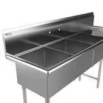 Prepline XS3C-1818-R, 74-inch 3-Compartment Commercial Sink with Right Drainboard, 18x18-inch Bowls