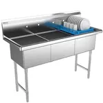 Prepline XS3C-2424, 77-inch 3-Compartment Stainless Steel Commercial Sink, 24x24-inch Bowls