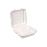 SafePro BC993 9x9x3-Inch Bagasse Hinged 3-Compartment Container, 200/CS, BPI
