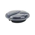 SafePro MC348B 39 Oz Round 3-Compartment Microwavable Containers Combo, Black Bottom, 150/CS