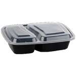 SafePro MC8288B 32 Oz. 2-Compartment Rectangular Microwavable Containers Combo, Black Bottom, 150/CS