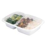 SafePro MC8288W 32 Oz. 2-Compartment Rectangular Microwavable Containers Combo, White Bottom, 150/CS