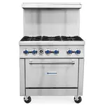 Standard Range SR-R36, 36-Inch Commercial Gas Range with 6 Burners, 1 Oven - 213,000 BTU