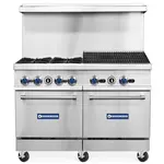 Standard Range SR-R48-24CB, 48-Inch Commercial Gas Range w/ 4 Burners, 24-Inch Char-Broiler Top, 2 Ovens