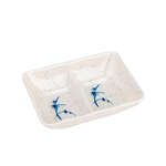 Thunder Group 0002BB 1.5 Oz 3.63 x 2.75 Inch Asian Blue Bamboo Melamine Rectangular Divided White Sauce Dish, DZ