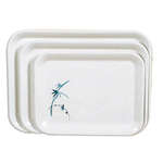 Thunder Group 0902BB 15.25 x 11.5 Inch Asian Blue Bamboo Melamine Middle Rectangular White Tray, DZ