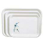 Thunder Group 0903BB 17 x 12.63 Inch Asian Blue Bamboo Melamine Large Rectangular White Tray, DZ