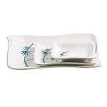 Thunder Group 1607BB 2 Oz 4 x 2.75 Inch Asian Blue Bamboo Melamine Rectangular Wave Shape White Sauce Dish, DZ