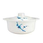 Thunder Group 3503BB 12 Oz 4.8 Inch Asian Blue Bamboo Melamine Round White Miso Bowl with Lid, DZ