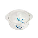 Thunder Group 3503BB 12 Oz 4.8 Inch Asian Blue Bamboo Melamine Round White Miso Bowl with Lid, DZ
