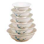 Thunder Group 5070BB 36 Oz 8 Inch Asian Blue Bamboo Melamine Round Rimless White Bowl, DZ