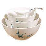 Thunder Group 5207BB 39 Oz 7 Inch Asian Blue Bamboo Melamine Round White Rice Bowl, DZ