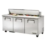 True Refrigeration True TSSU-72-18-HC, 72.38-Inch 3 Door Counter Height Refrigerated Sandwich / Salad Prep Table