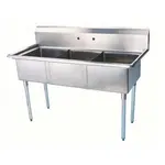Turbo Air TSB-3-N, 24 x 24 x 14-inch Three Compartment Sink, No Drainboard, Stainless Steel