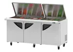 Turbo Air TST-72SD-30-N-FL, 3 Solid Door Mega Top Sandwich/Salad Unit, Flat Lid