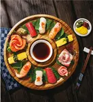 Wilmax WL-771049/A 14-Inch Round 2-Section Food Serving Bamboo Platter, 24/CS